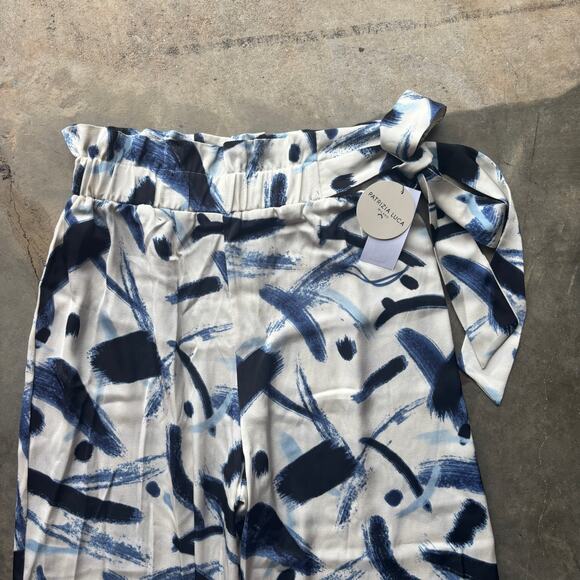 Patrizia Luca Wide Leg Pants Women's S Navy Printed Bold Pattern Elastic Waist - Picture 3 of 13